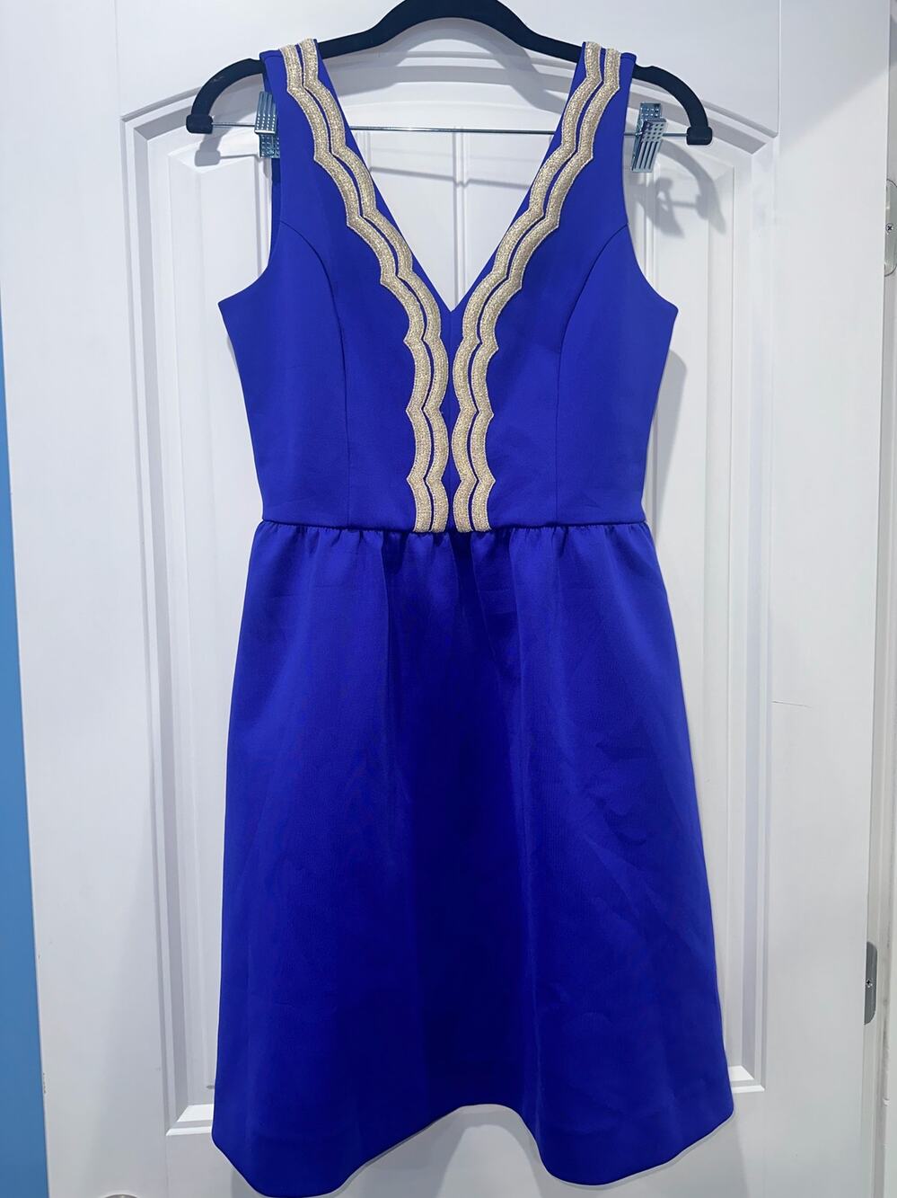 Lilly Pulitzer Mini Dress Women's S Blue Gold Embroidered Sleeveless V-neck Reso